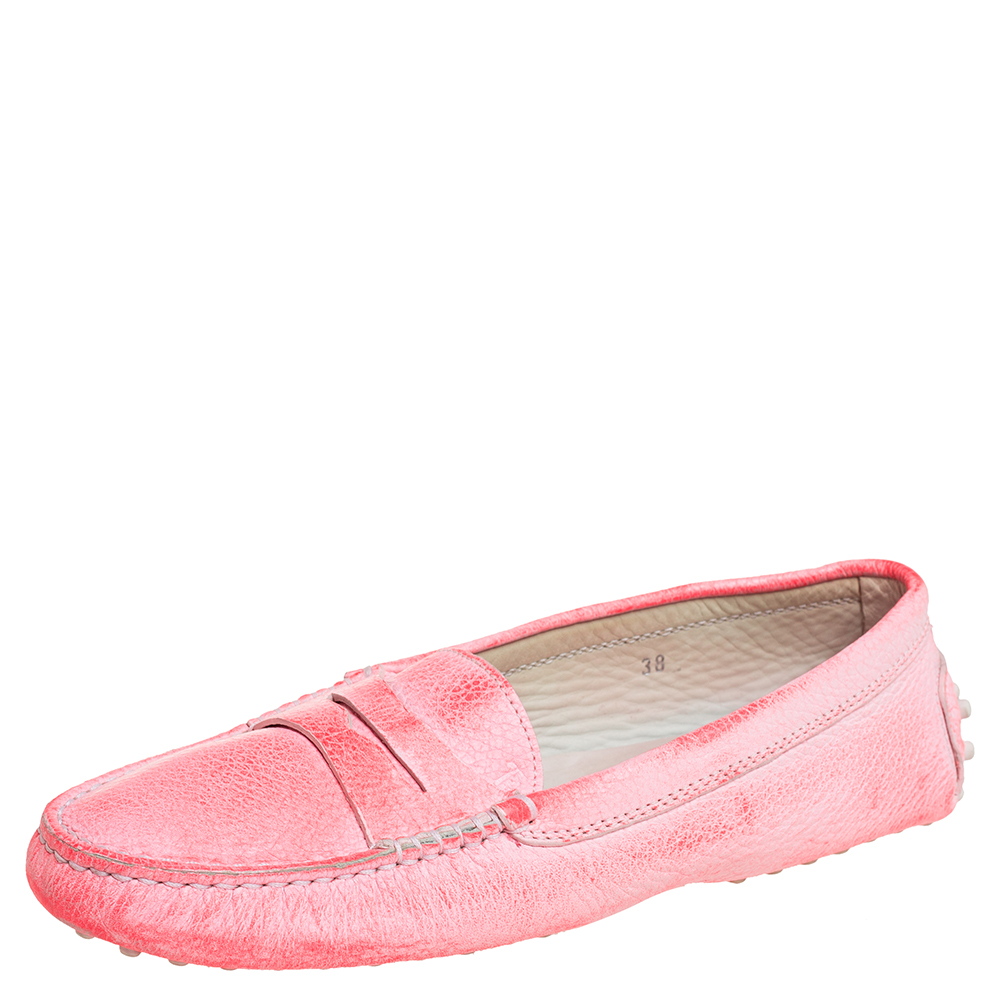 luxury-women-tods-used-shoes-p457232-004 Tod's Pink Leather Penny Loafers Size 38