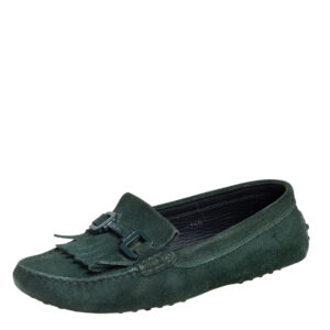 Tod's Green Suede Fringe Slip On Loafers Size 36.5