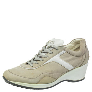 Tod's Grey/White Leather And Suede Low Top Sneakers Size 39.5