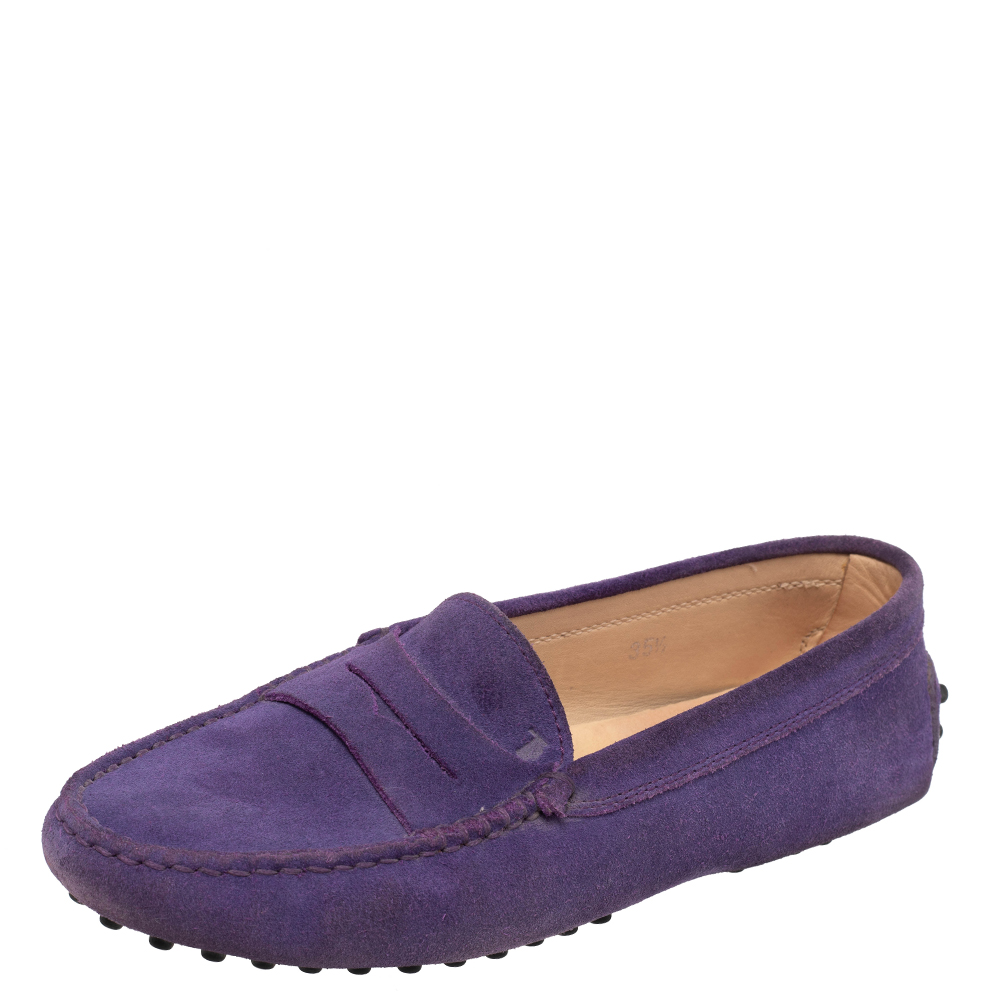 luxury-women-tods-used-shoes-p483369-001 Tod's Purple Suede Penny Slip On Loafers Size 35.5