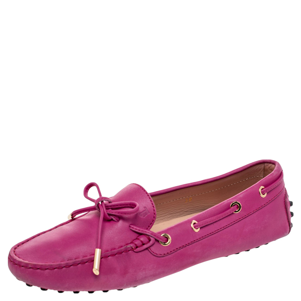luxury-women-tods-used-shoes-p489137-008 Tod's Pink Leather Gommino Slip On Loafers Size 38