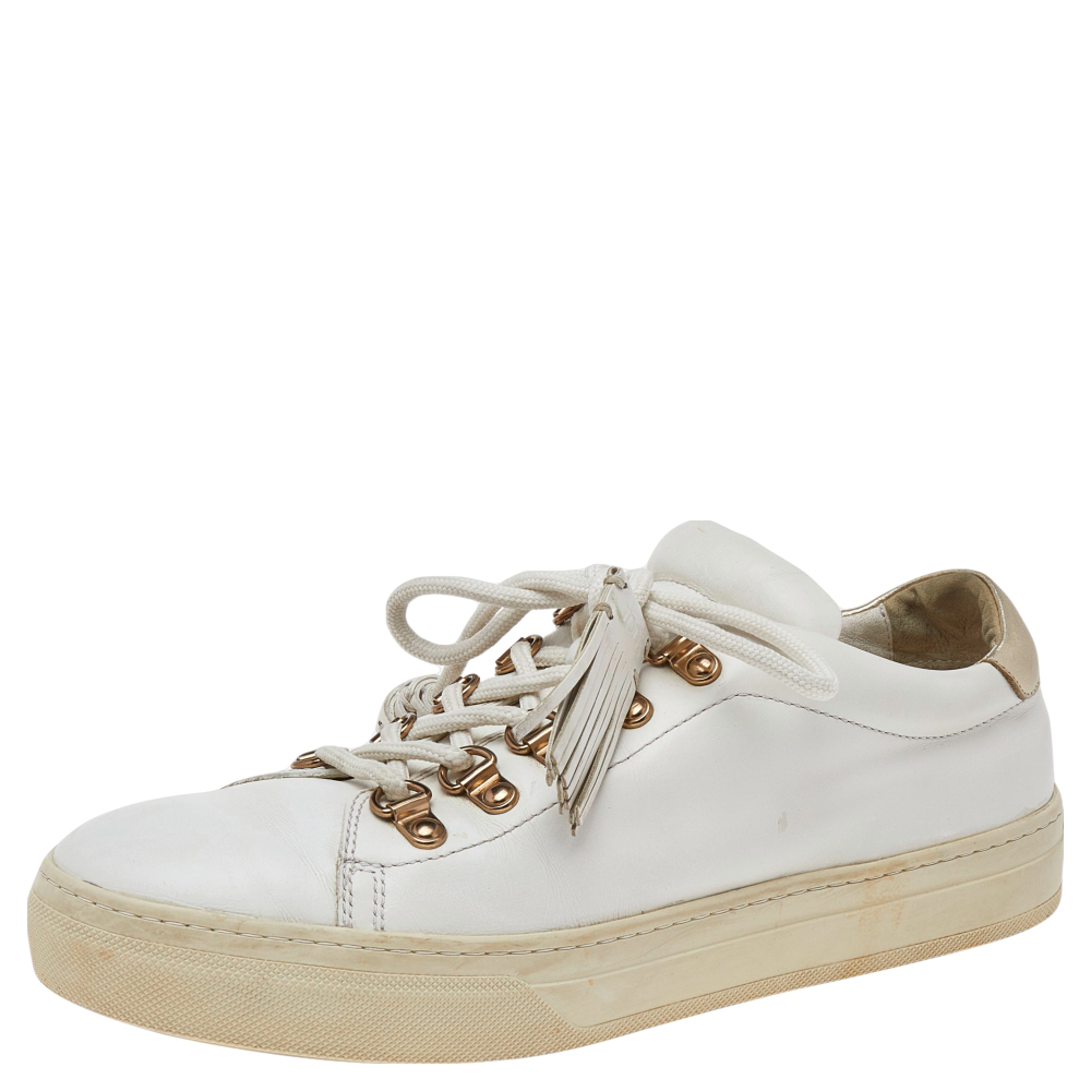 luxury-women-tods-used-shoes-p499473-005 Tod's White Leather Tassel Trim Low Top Sneakers Size 39