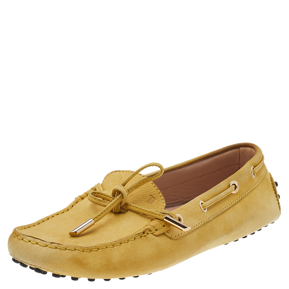luxury-women-tods-used-shoes-p520808-005-2 Tod's Yellow Leather Gommino Slip On Loafers Size 38