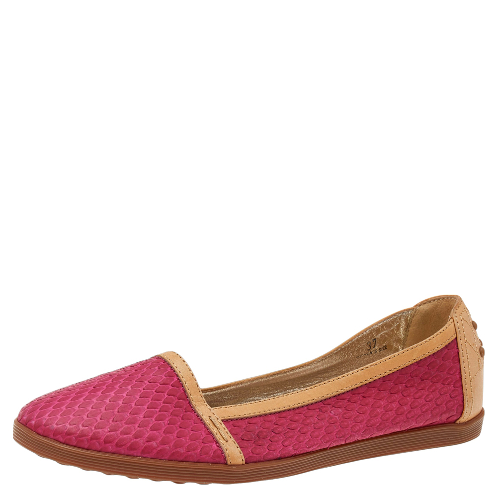 luxury-women-tods-used-shoes-p526399-006-2 Tod's Pink/Brown Python And Leather Ballet Flats Size 37
