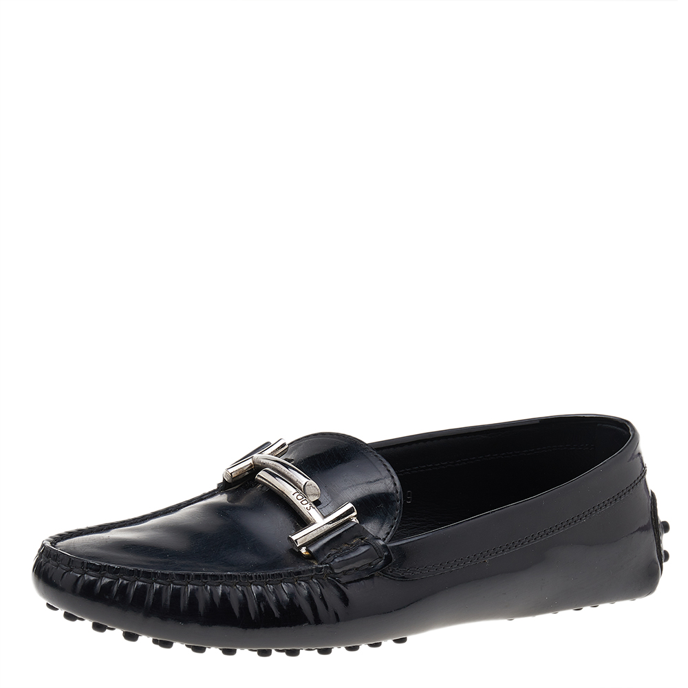 luxury-women-tods-used-shoes-p541164-006-2 Tod's Black Patent Leather Slip on Loafers Size 39