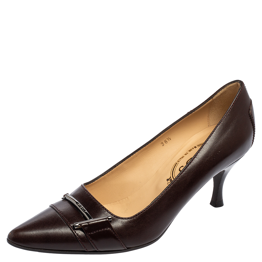 luxury-women-tods-used-shoes-p560209-004-2 Tod's Brown Patent Leather Pointed Toe Pumps Size 36.5
