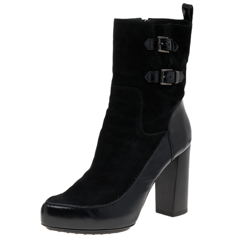 luxury-women-tods-used-shoes-p562281-005-1 Tod's Black Suede And Leather Ankle Boots Size 39.5