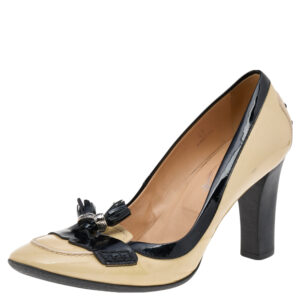 Tod's Beige/Black Patent Leather Tassel Loafer Pumps Size 41
