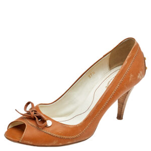 Tod's Brown Leather Bow Peep Toe Pumps Size 37.5