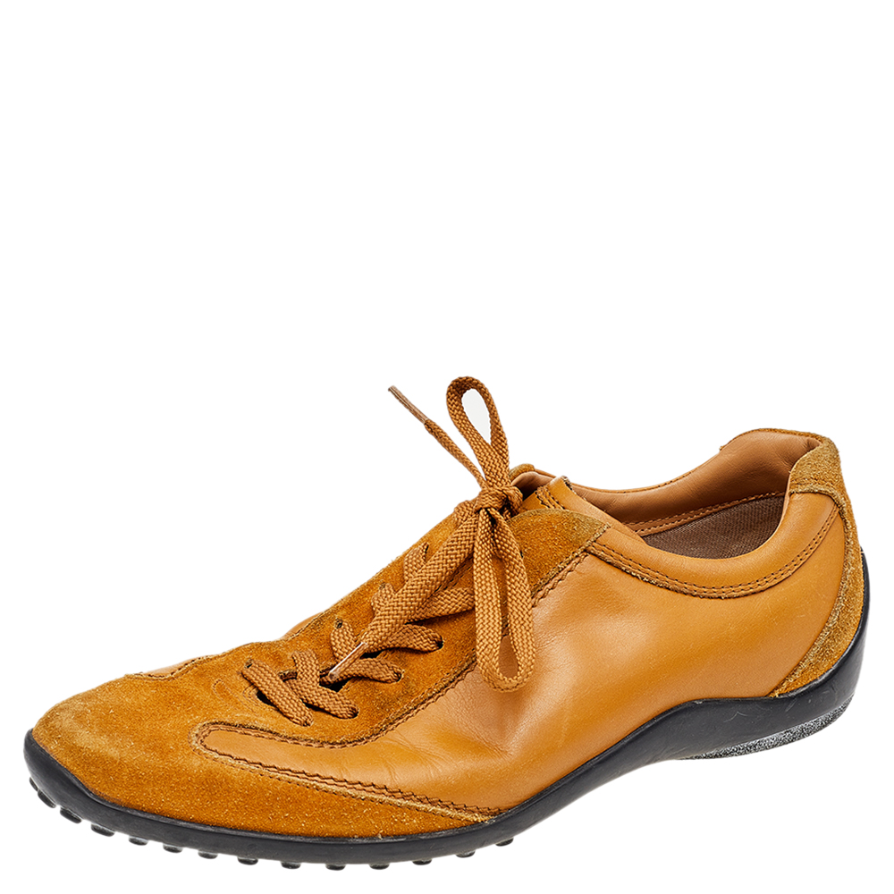 luxury-women-tods-used-shoes-p568283-001-2 Tod's Brown Leather And Suede Lace Up Sneakers Size 37.5