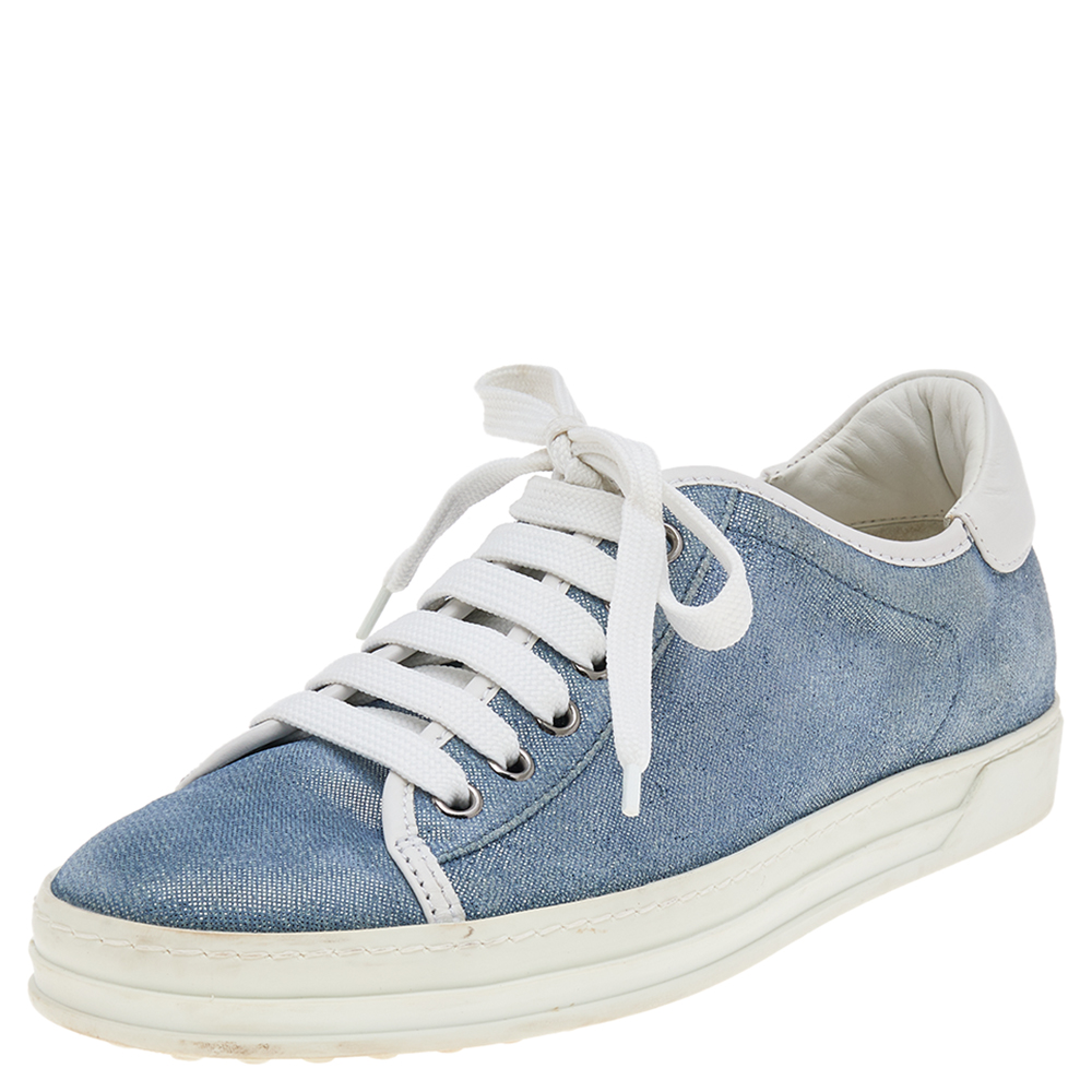 luxury-women-tods-used-shoes-p569303-009-2 Tod's Blue Glitter Suede Low Top Sneakers Size 36.5