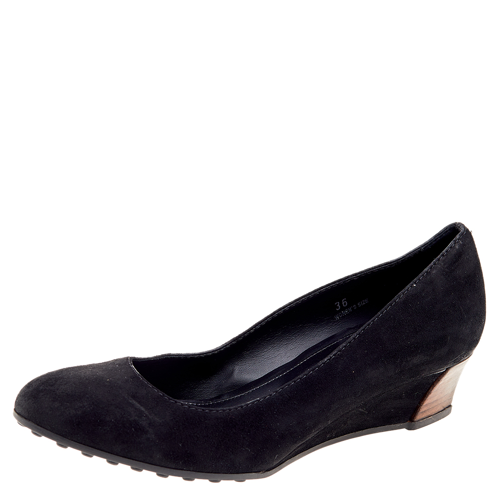 luxury-women-tods-used-shoes-p569903-007-1 Tod's Black Suede Wedge Pumps Size 36