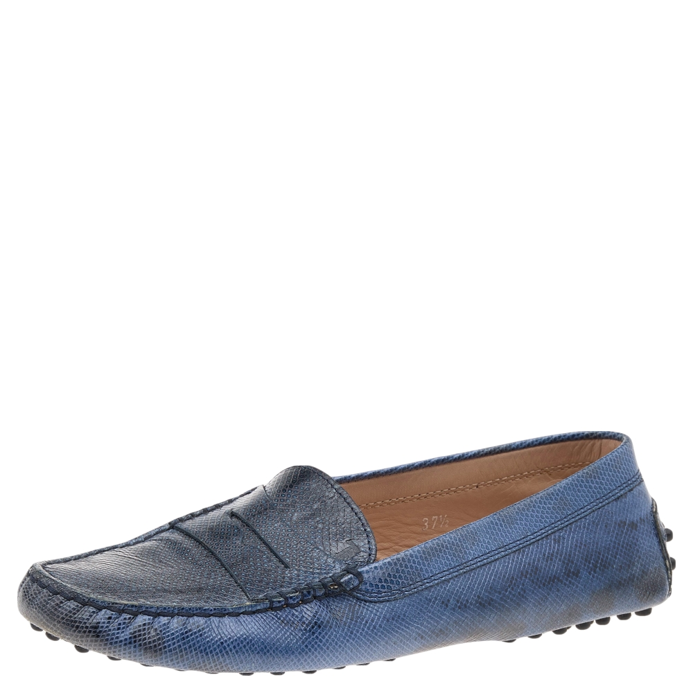 Tod's Blue Karung Gommino Slip On Loafers Size 37.5