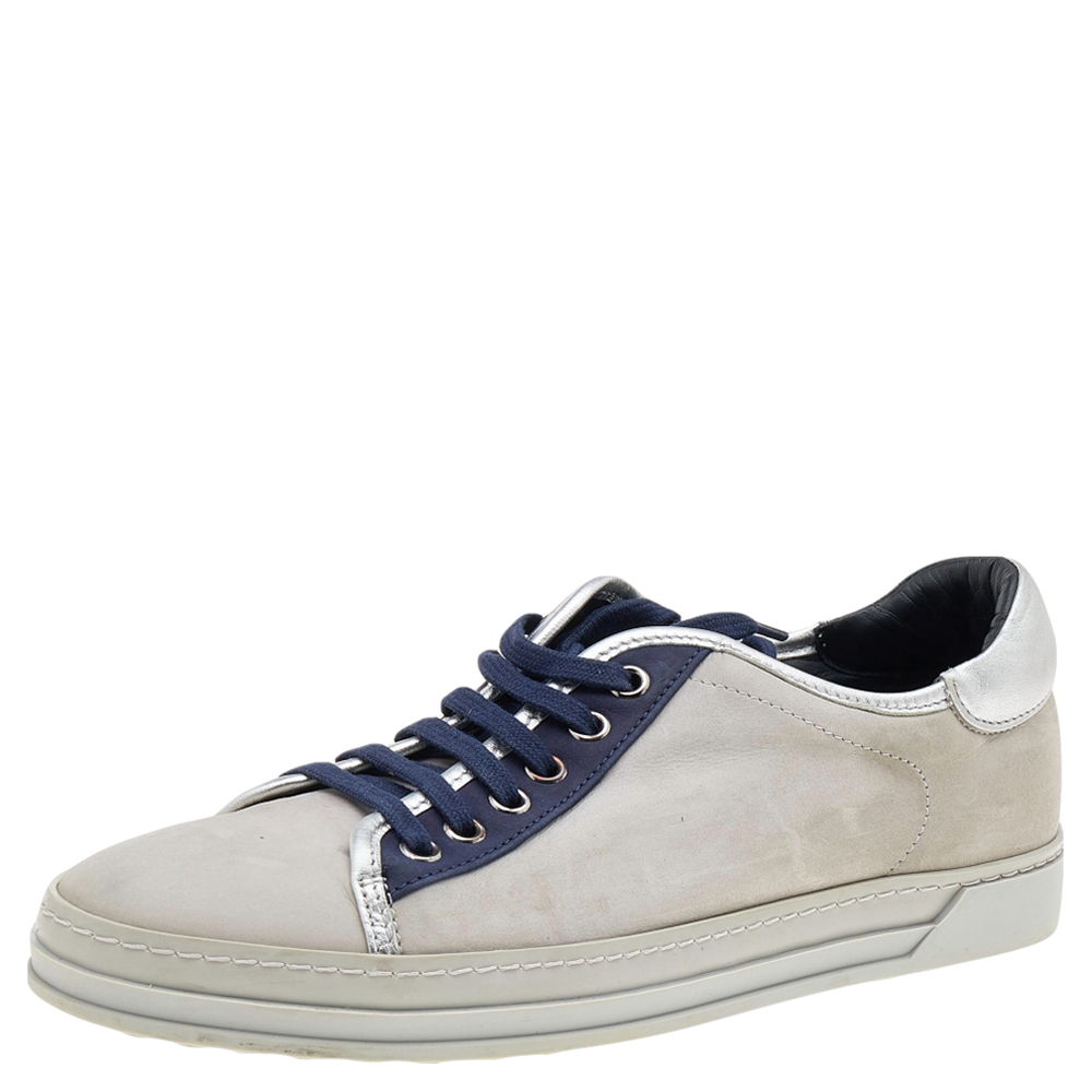 luxury-women-tods-used-shoes-p596571-005-1 Tod's Grey/Blue Leather And Suede Low Top Sneakers Size 38