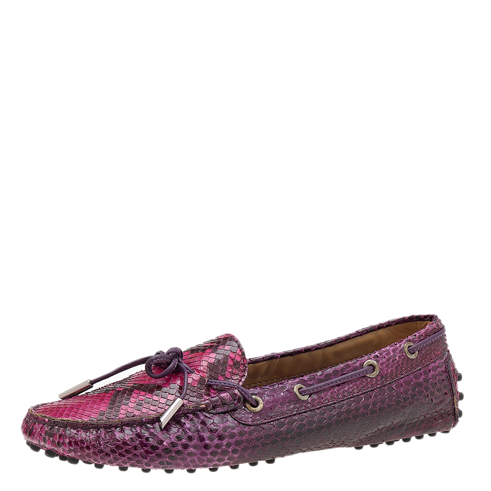 luxury-women-tods-used-shoes-p611189-006-2 Tod's Multicolor Python Bow Slip On Loafers Size 39