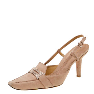 Tod's Pale Pink Suede Crystal Embellished Penny Loafer Slingback Sandals Size 40