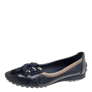 Tod's Black Patent Leather And Suede Lace up Loafers Size 36