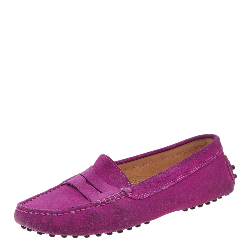 luxury-women-tods-used-shoes-p620311-006-1 Tod's Purple Suede Penny Slip On Loafers Size 36