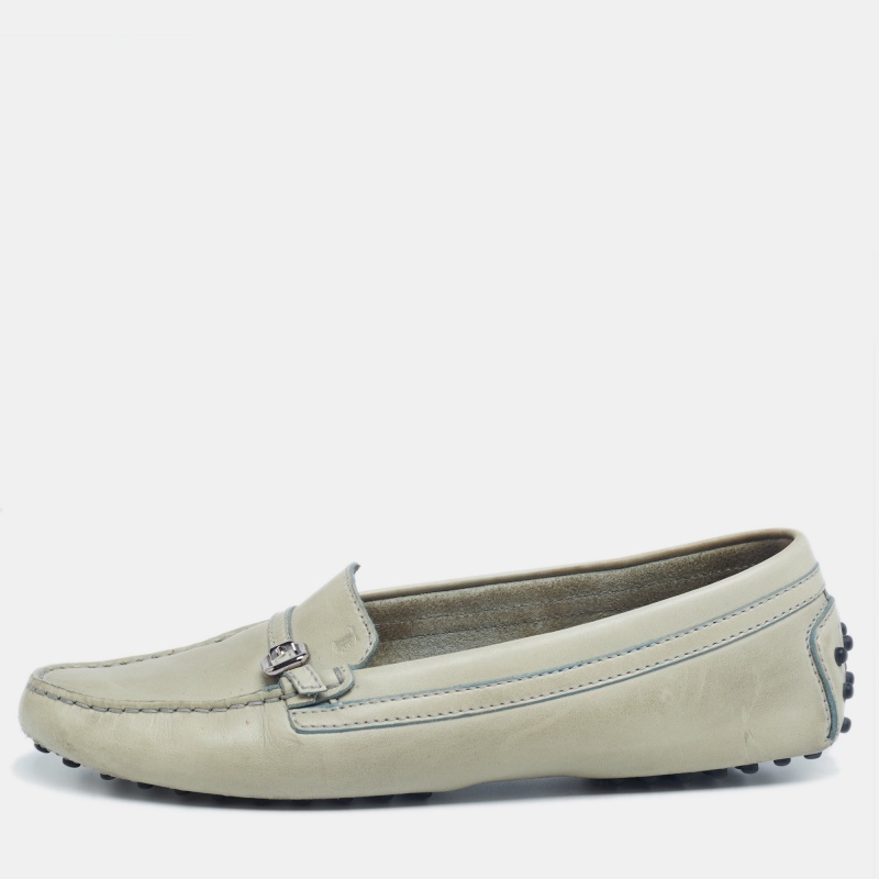luxury-women-tods-used-shoes-p621041-1649566598-011-1 Tod's Olive Green Leather Slip On Loafers Size 39.5