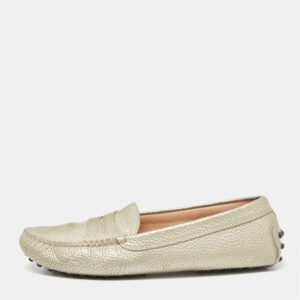 Tod's Metallic Grey Leather Penny Loafers Size 36.5