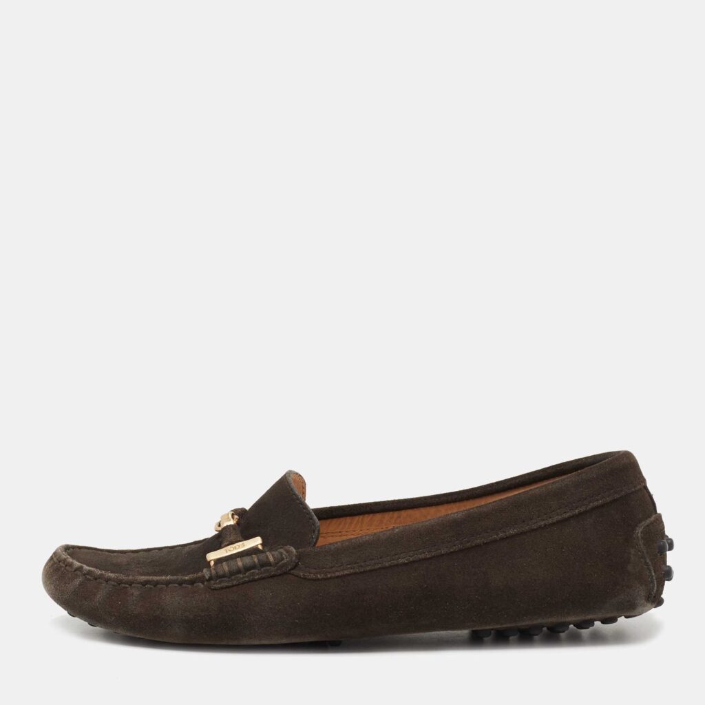luxury-women-tods-used-shoes-p645805-003-2 Tod's Brown Suede Slip On Loafers Size 37