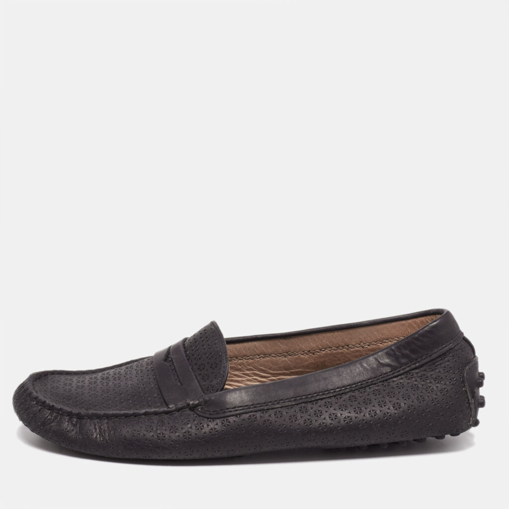 luxury-women-tods-used-shoes-p645834-003 Tod's Black Leather Driving Loafers Size 38