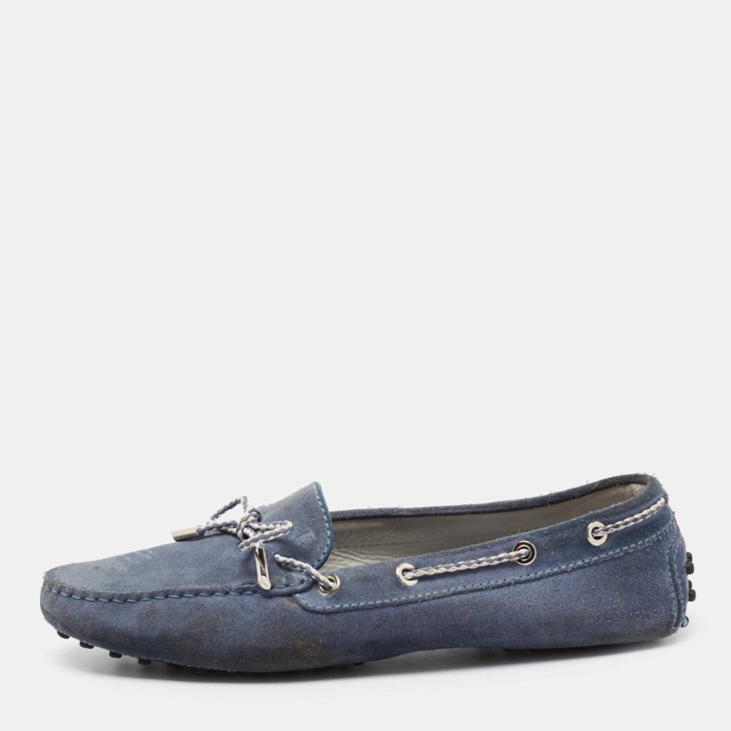 luxury-women-tods-used-shoes-p672250-003-1 Tod's Blue Suede Gommini Driving Loafers Size 40