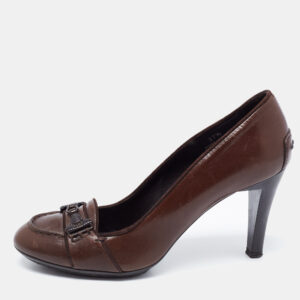 Tod's Dark Brown Leather Double T Loafer Pumps Size 37.5