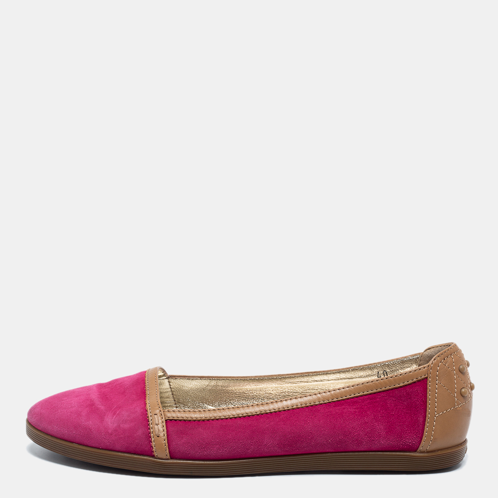 luxury-women-tods-used-shoes-p721473-001 Tod's Pink/Brown Suede And Leather Ballet Flats Size 40