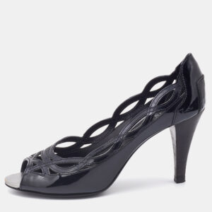 Tod's Black Patent Leather Cut-Out Peep Toe Pumps Size 38.5