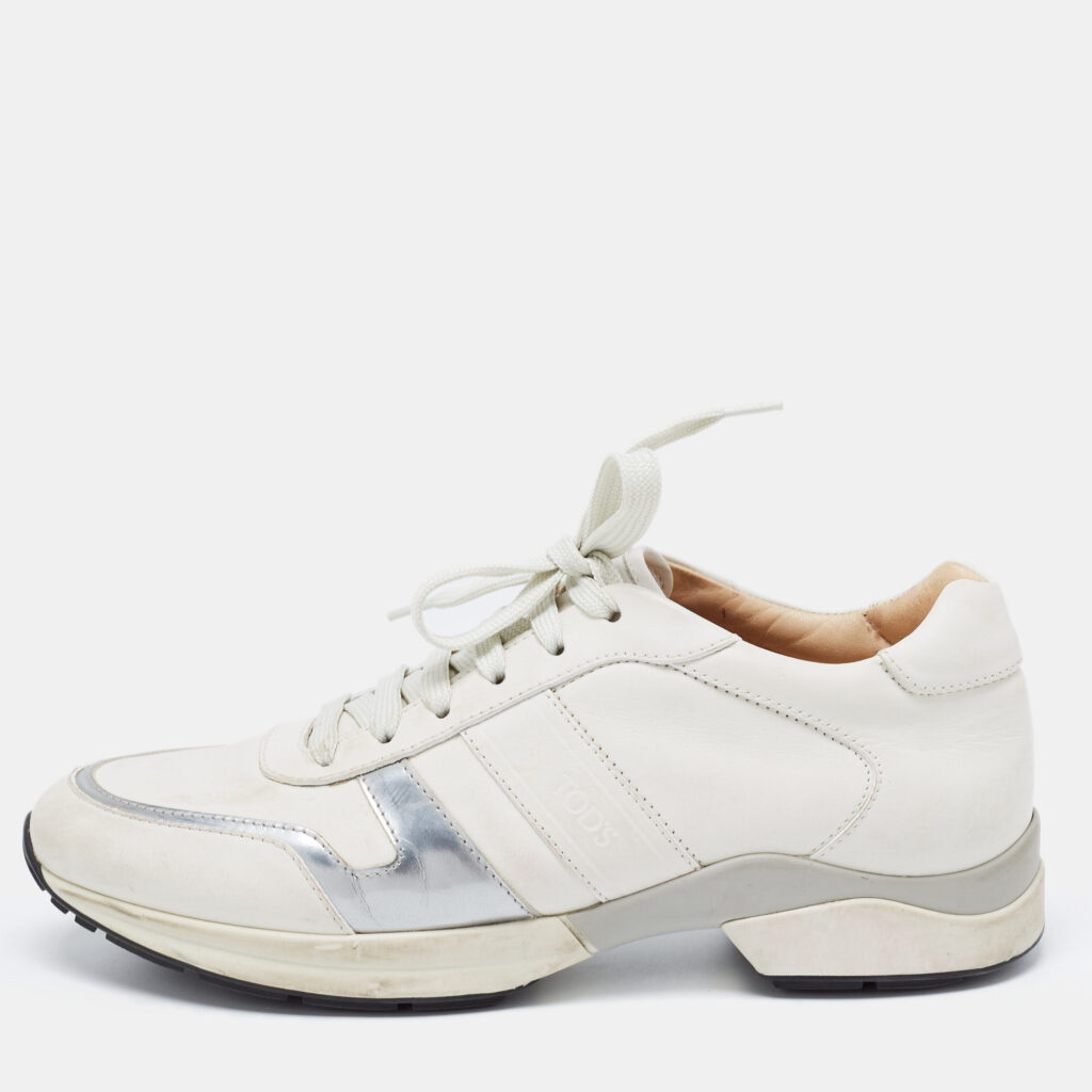 luxury-women-tods-used-shoes-p735992-003 Tod's Cream/Silver Leather Low Top Sneakers Size 38.5