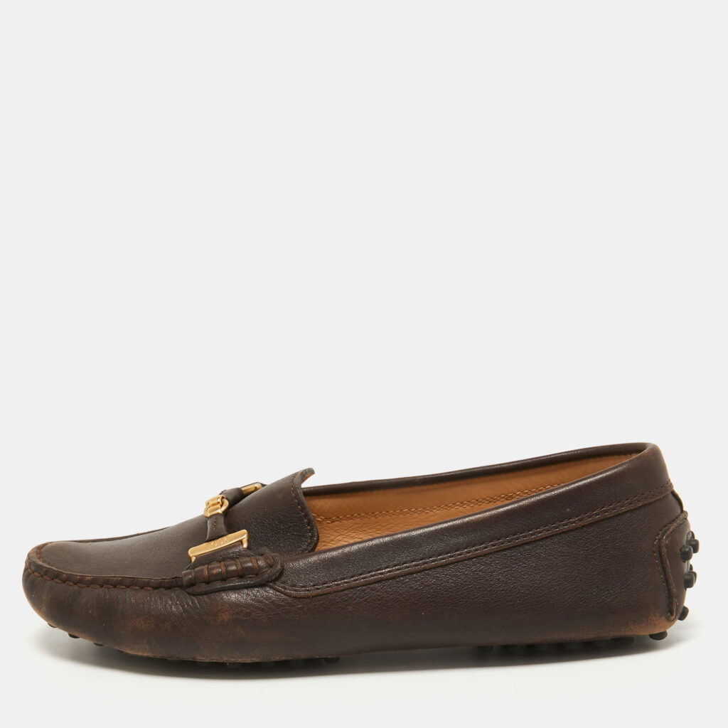 luxury-women-tods-used-shoes-p773181-010 Tod's Brown Leather Gommino Slip On Loafers Size 36