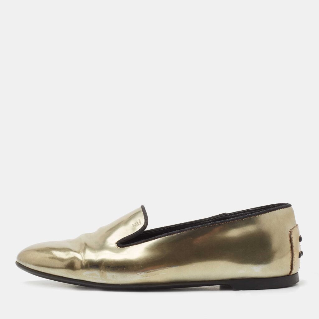 luxury-women-tods-used-shoes-p796062-002 Tod's Metallic Leather Smoking Slippers Size 36