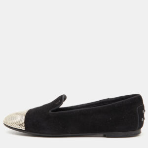 Tod's Black/Gold Suede and Sequins Embellished Slip On Smoking Slippers Size 37.5