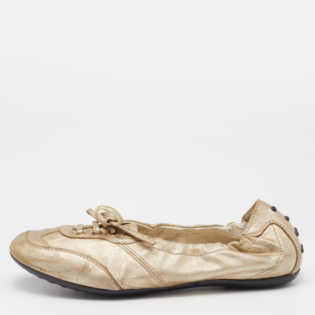 luxury-women-tods-used-shoes-p802039-001 Tod's Gold Leather Scrunch Sneakers Size 36