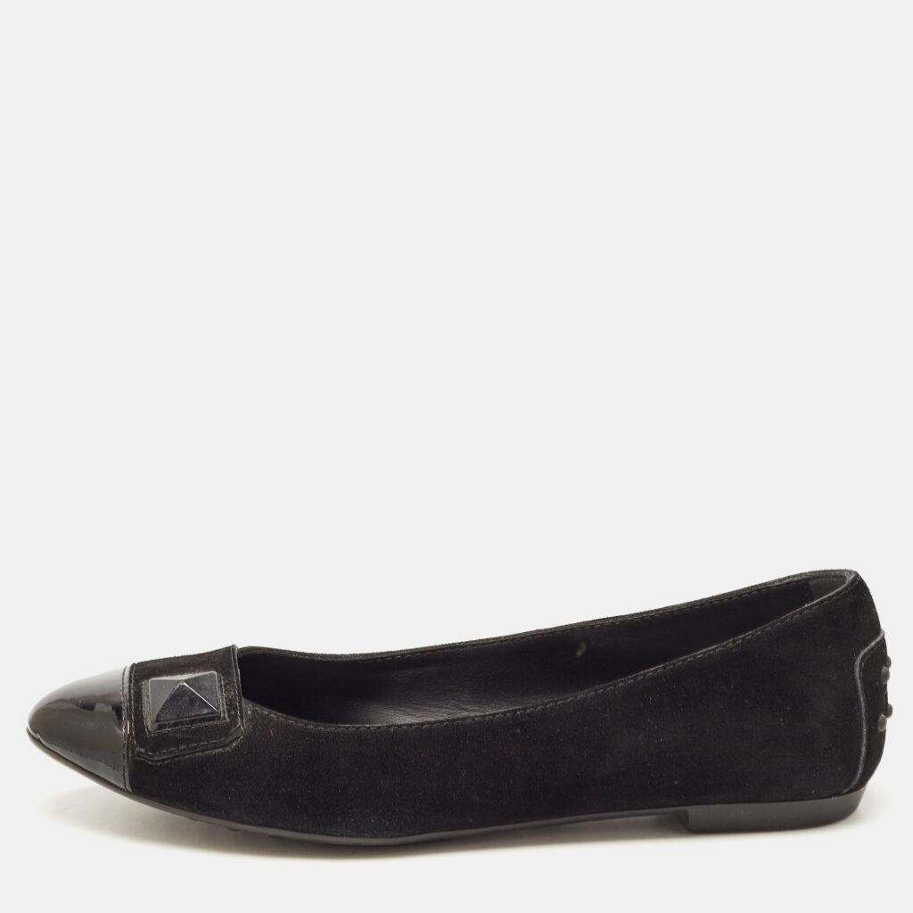 luxury-women-tods-used-shoes-p821533-010 Tod's Black Suede and Patent Leather Ballet Flats Size 36