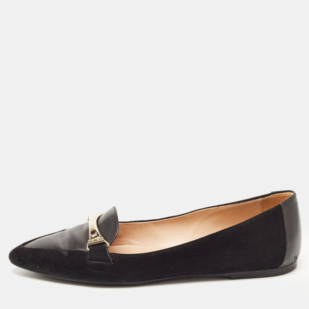 luxury-women-tods-used-shoes-p850932-001 Tod's Black Suede and Leather Slip On Loafers Size 35.5