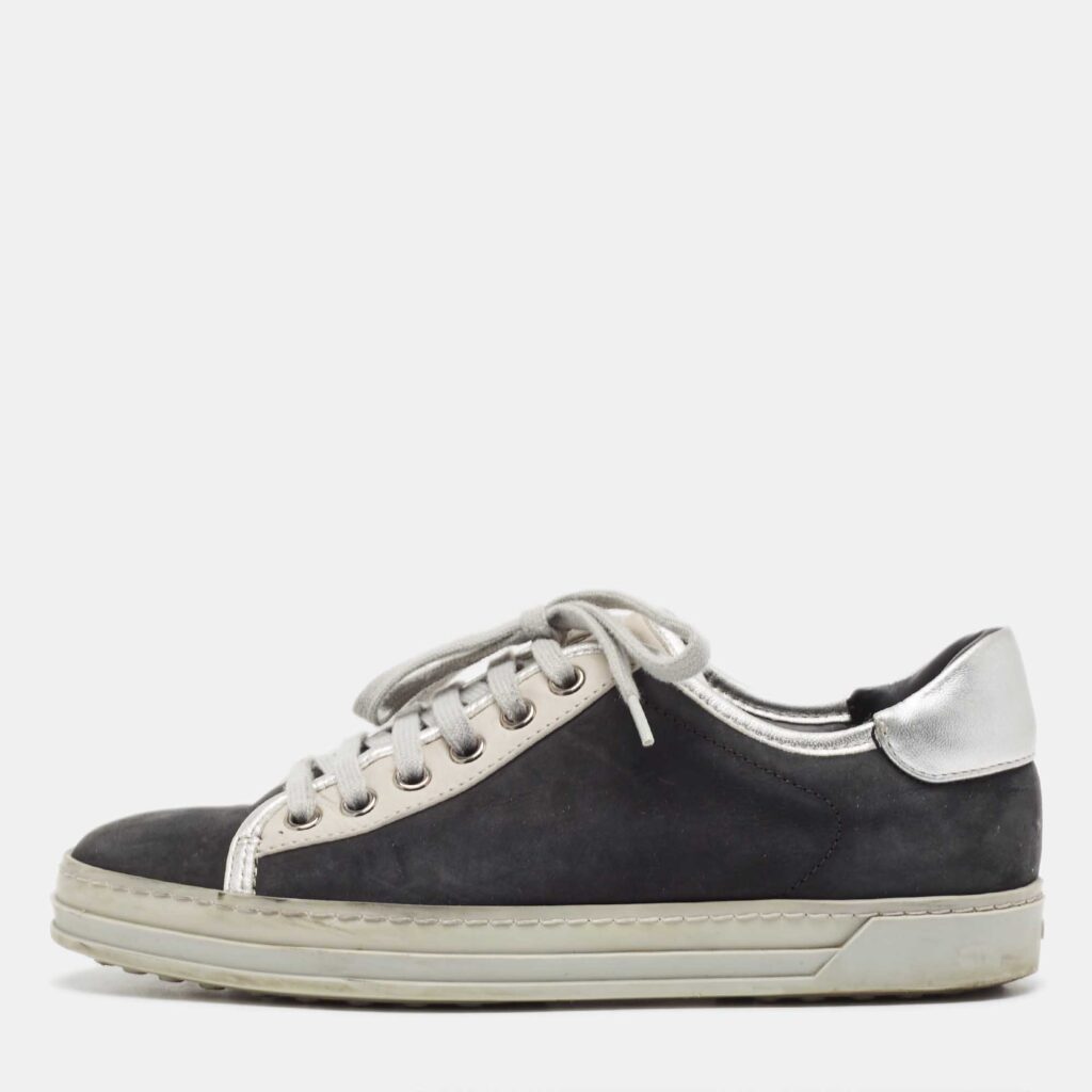 luxury-women-tods-used-shoes-p901417-003 Tod's Black/Grey Nubuck Leather Low Top Sneakers Size 35