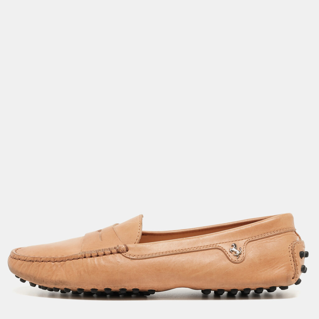 luxury-women-tods-used-shoes-p911875-003 Tod's Brown Leather Ferrari Loafers Size 37
