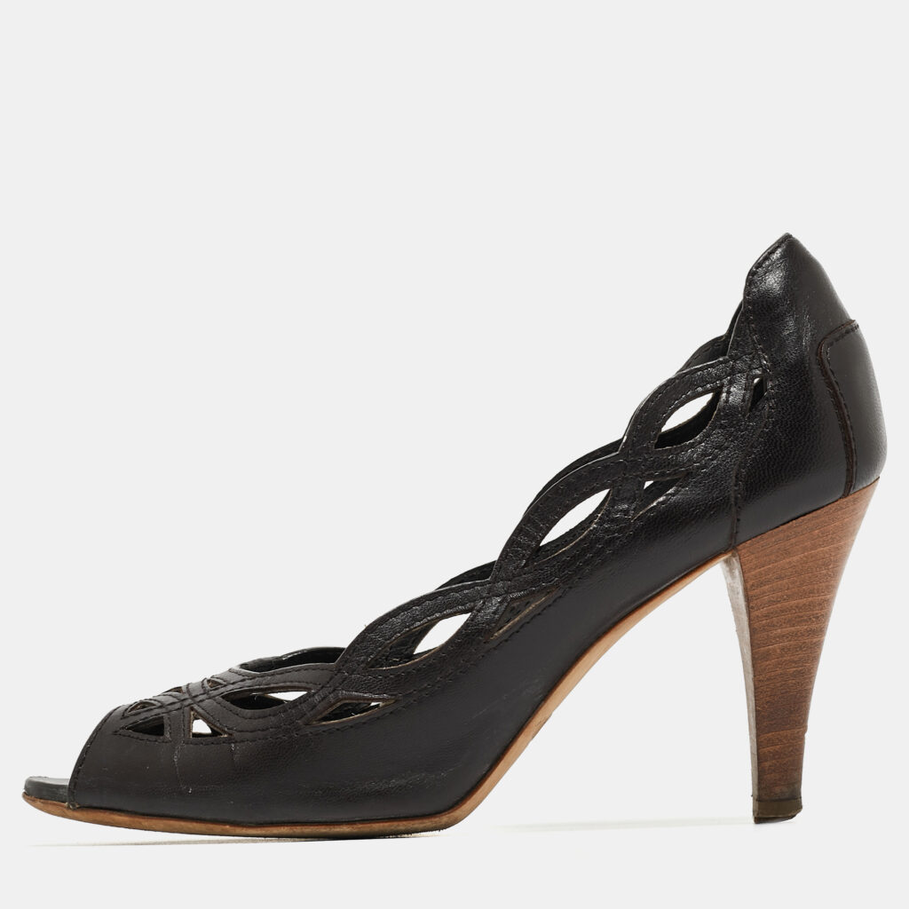 luxury-women-tods-used-shoes-p912037-001 Tod's Black Leather Cut Out Pointed Toe Pumps Size 36