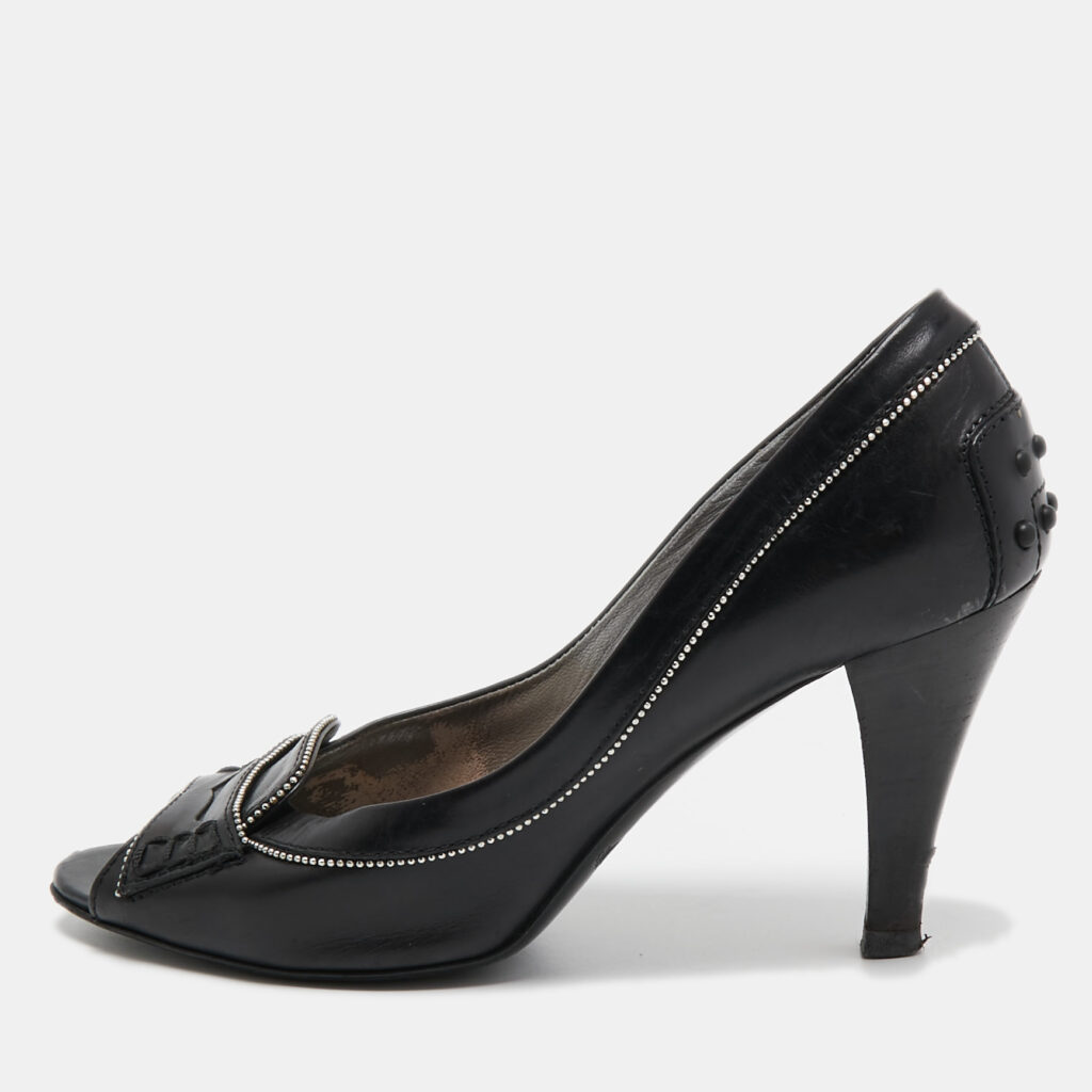 luxury-women-tods-used-shoes-p912529-001 Tod's Black Leather Peep Toe Pumps Size 36