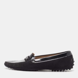 Tod's Black Suede and Patent Leather Loafers Size 36.5