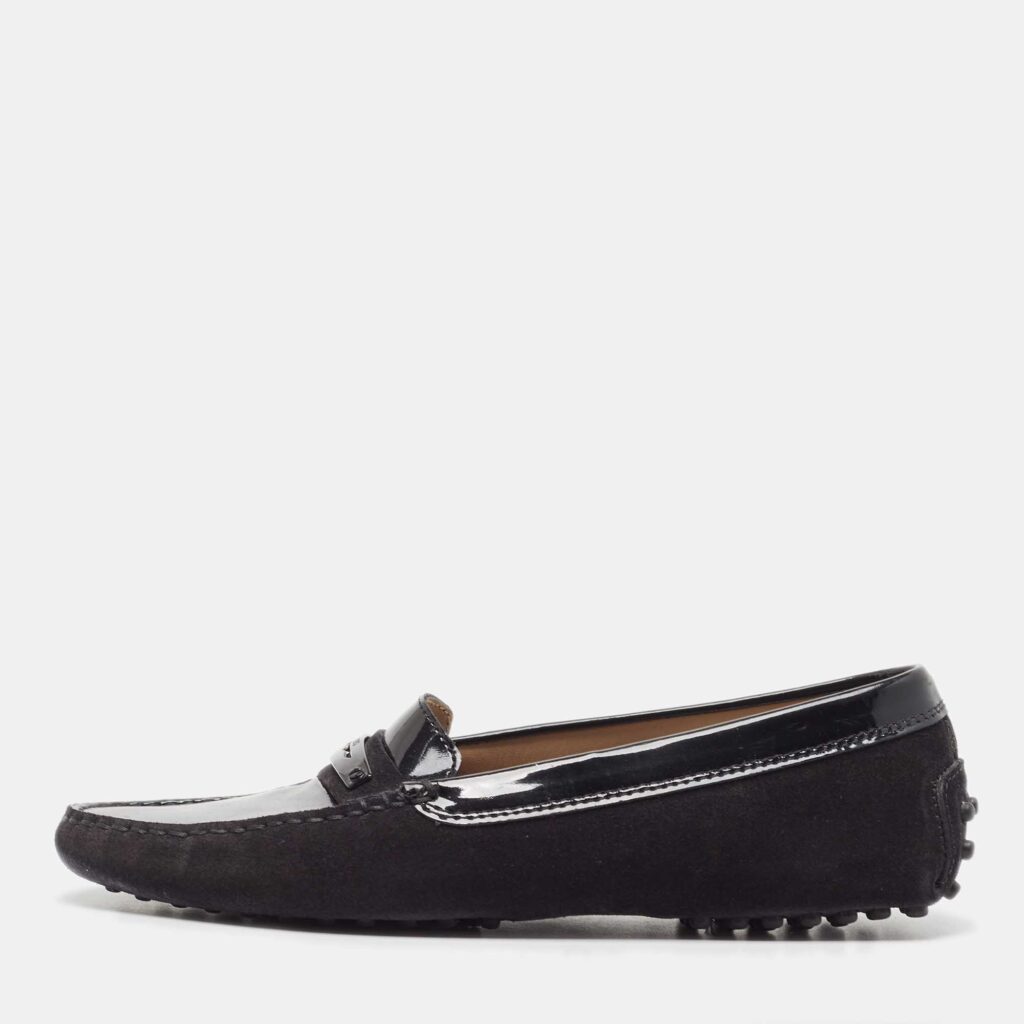 luxury-women-tods-used-shoes-p918653-003 Tod's Black Suede and Patent Leather Loafers Size 36.5