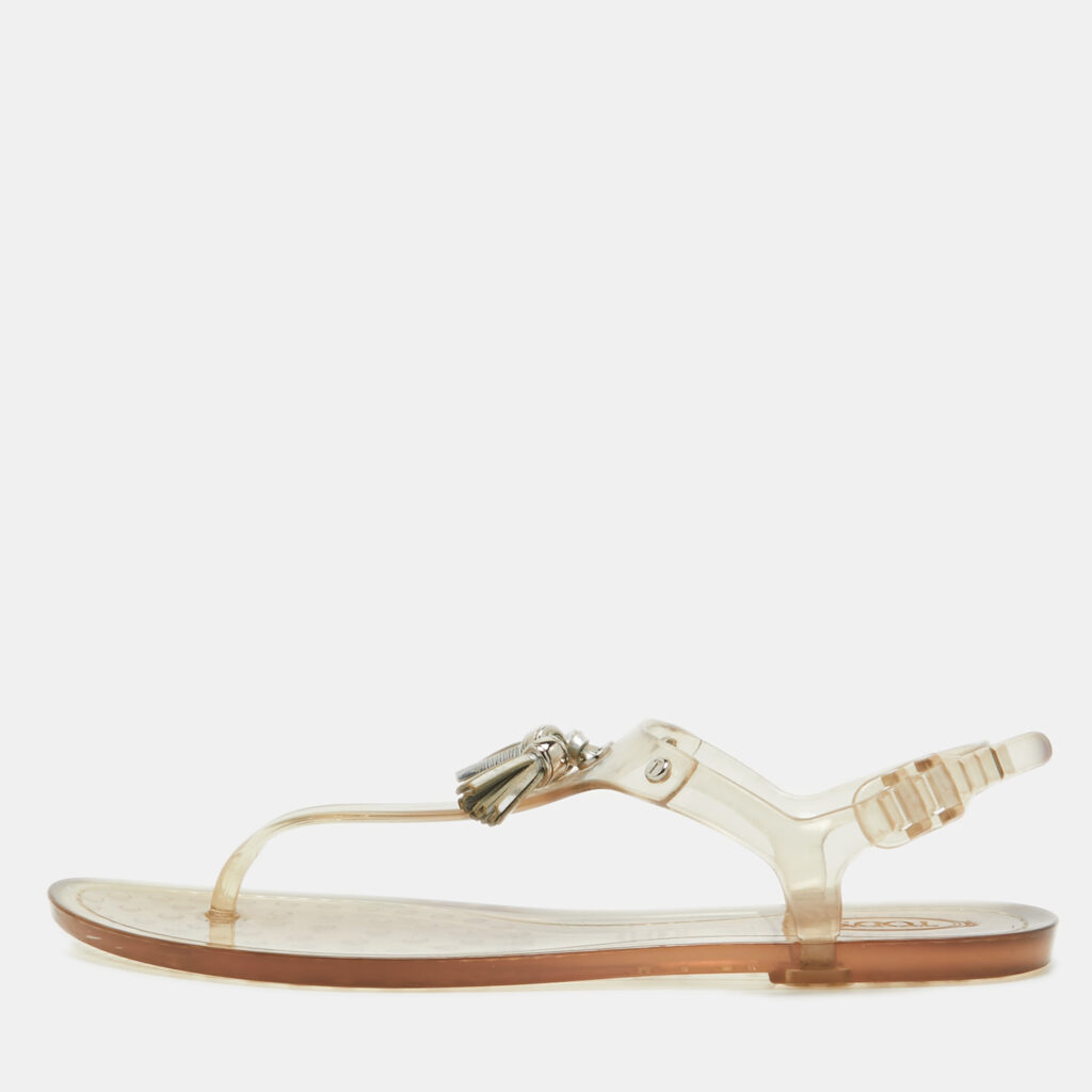 luxury-women-tods-used-shoes-p919748-001 Tod's Transparent Rubber Tassel Bow Flat Thong Sandals Size 40
