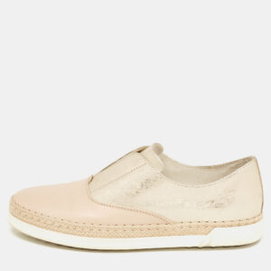 Tod's Beige/Gold Leather Espadrille Flat Size 36
