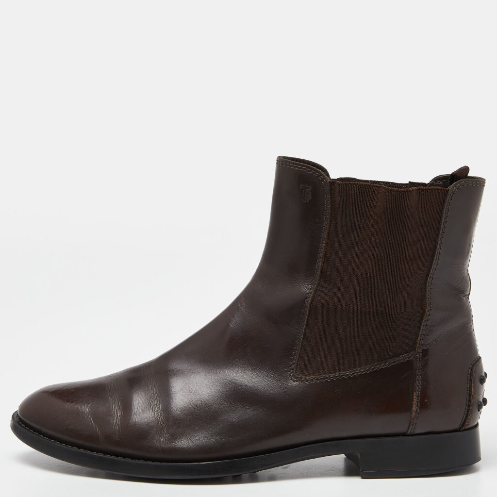 luxury-women-tods-used-shoes-p932251-008 Tod's Brown Leather Slip On Ankle Boots Size 39