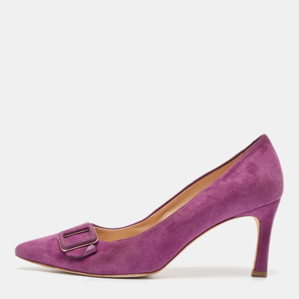 luxury-women-tods-used-shoes-p932754-003 Tod's Purple Suede Buckle Pumps Size 40
