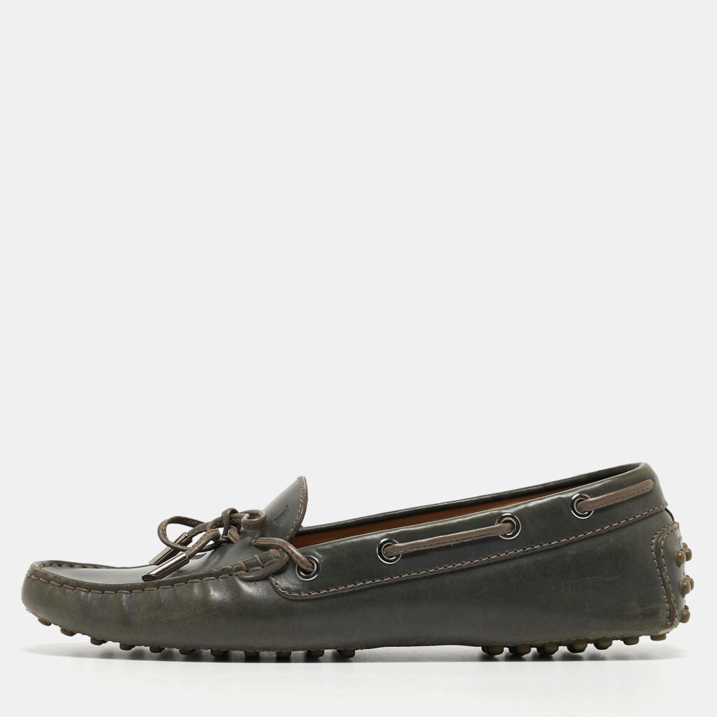 luxury-women-tods-used-shoes-p941791-010 Tod's Grey Leather Slip On Loafers Size 39