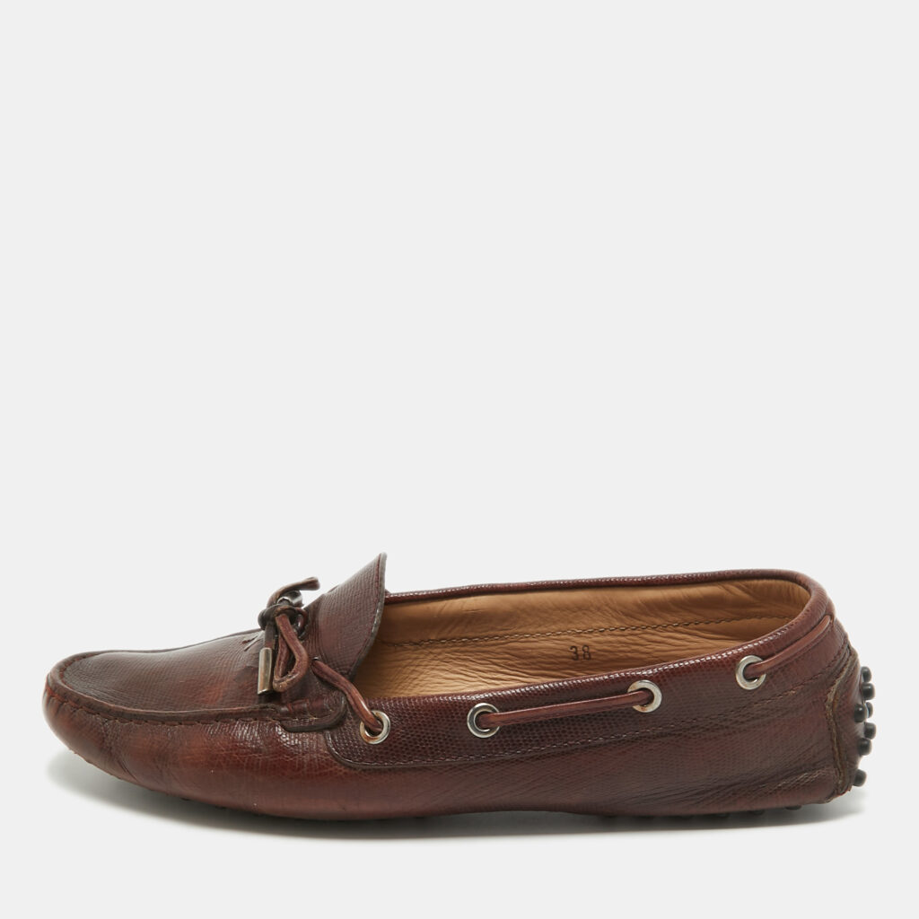 luxury-women-tods-used-shoes-p941803-001 Tod's Brown Leather Slip On Loafers Size 38