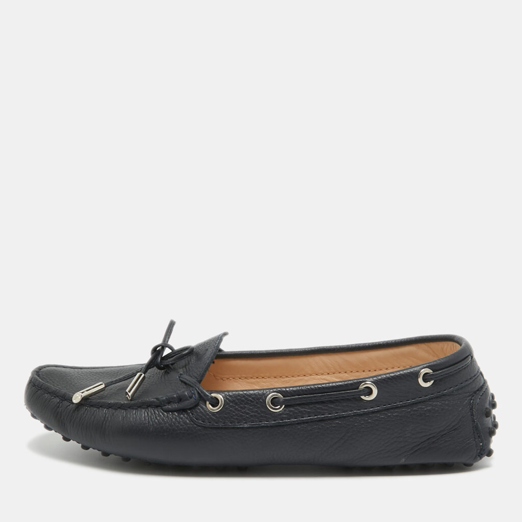 luxury-women-tods-used-shoes-p953474-001 Tod's Navy Blue Leather Gommino Loafers Size 39.5